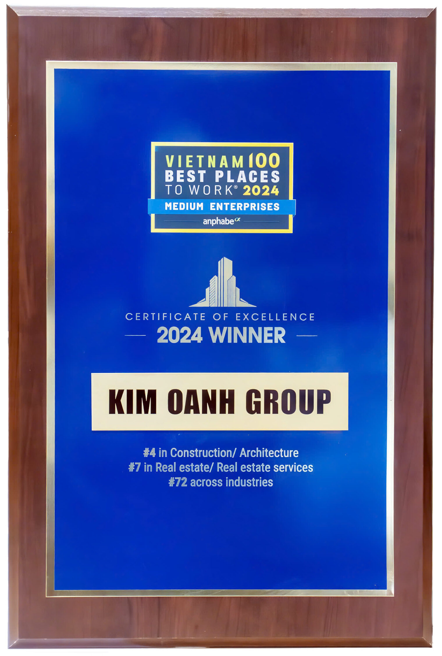 Chứng nhận Top 100 nơi làm việc tốt nhất Việt Nam 2024 dành cho Kim Oanh Group